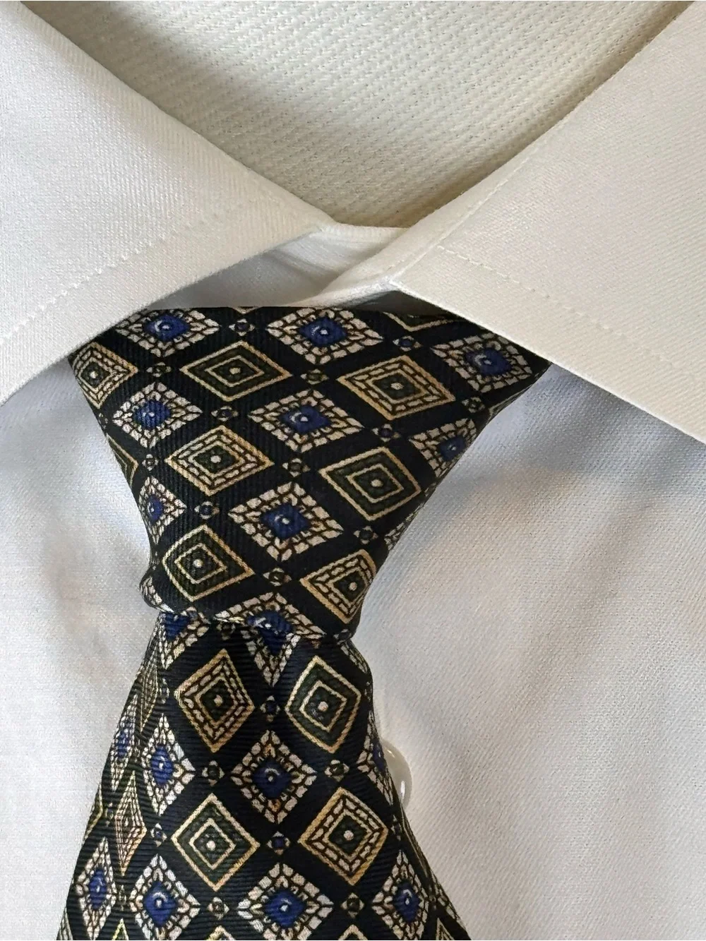 Richman Brothers Concerto Men’s Necktie Classic Black Geometric Blue Accent Silk